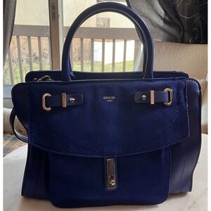 Guess Brand Kingsley Girlfriend Bright Blue Leather & Suede Handbag NWOT